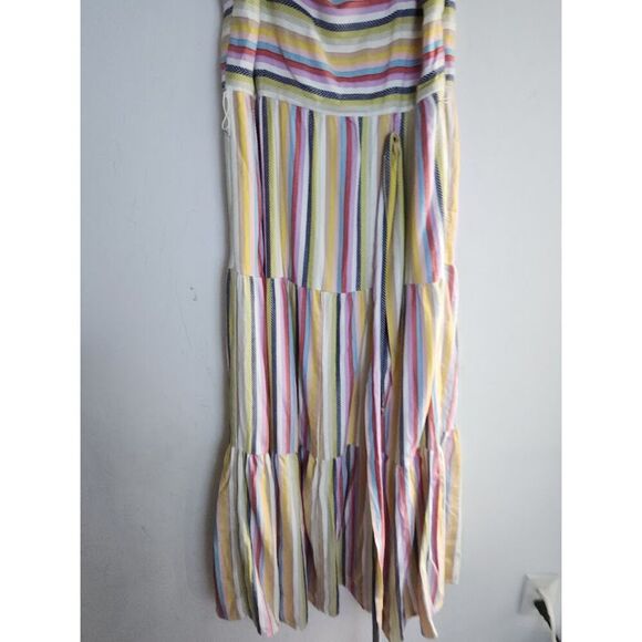 Julia Jordan Beige w/Blue Pink Yellow Strips Tiered Cotton Midi Dress size 16 - Picture 8 of 10